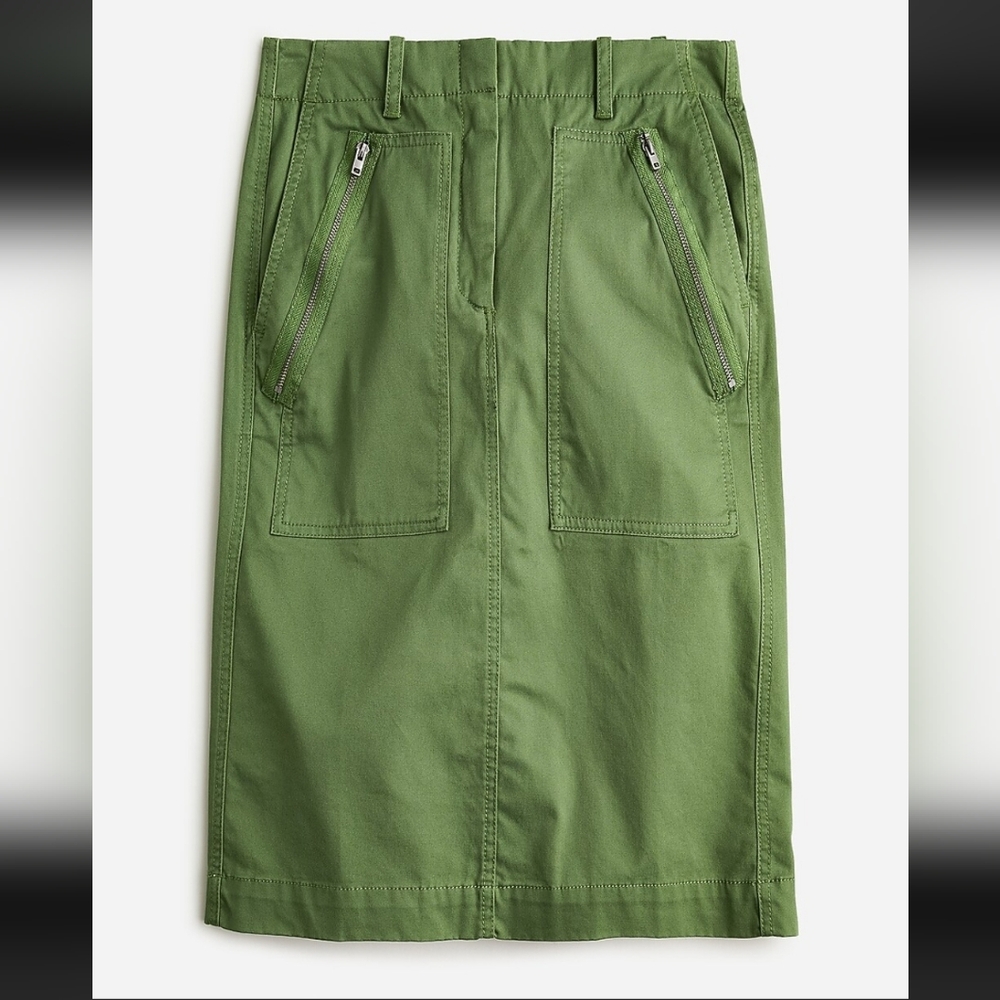NWT J Crew Utility Chino Skirt In "Utility Green", Size 14